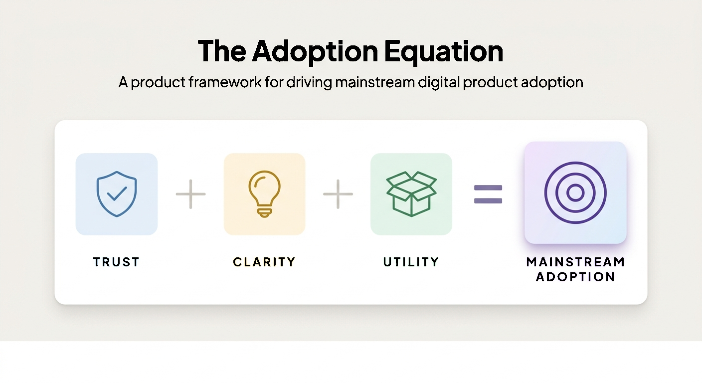 Core insight framework: Trust, Clarity, and Utility for mainstream adoption