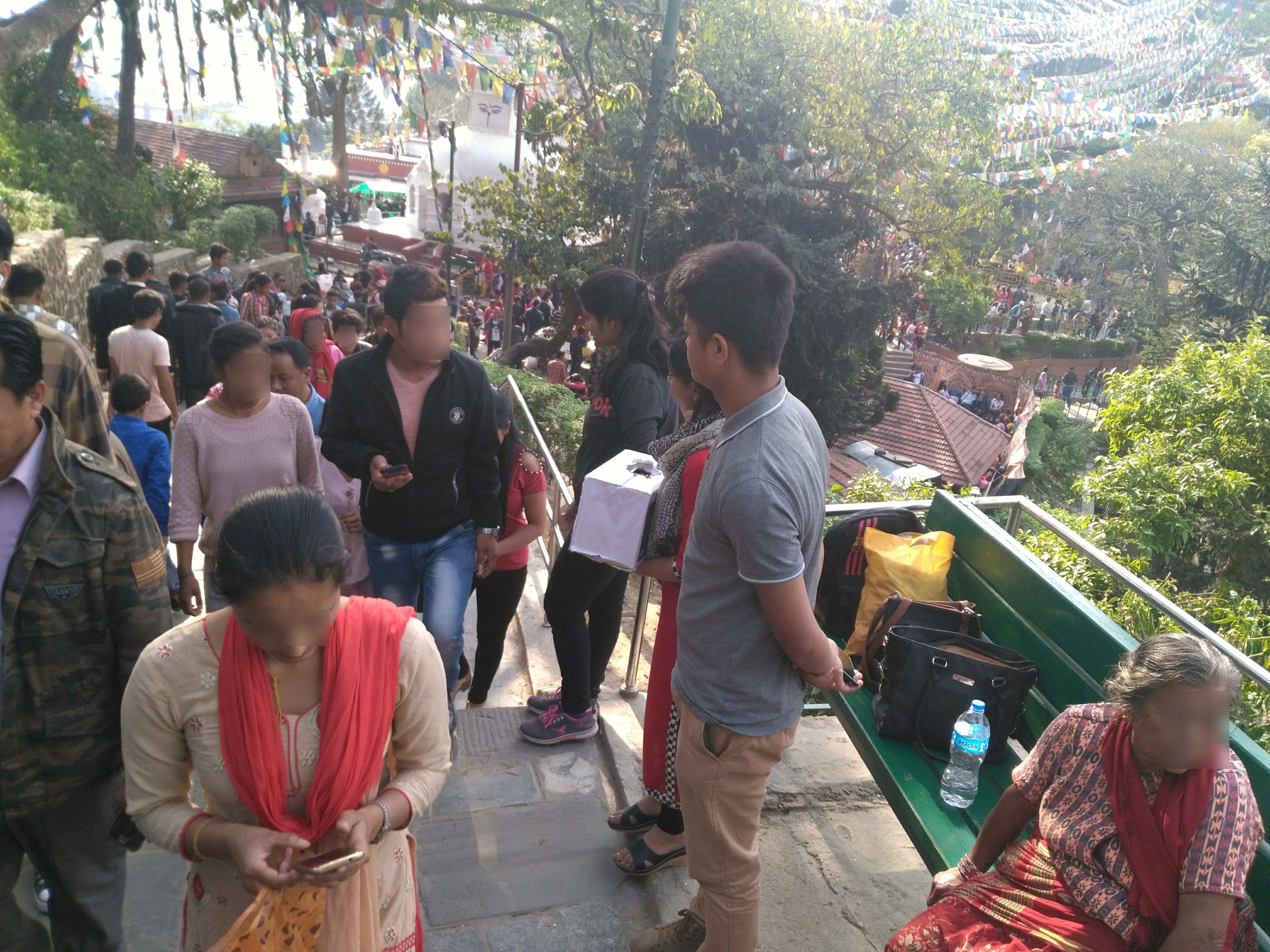 Volunteers collecting donations at Swayambhunath in Kathmandu