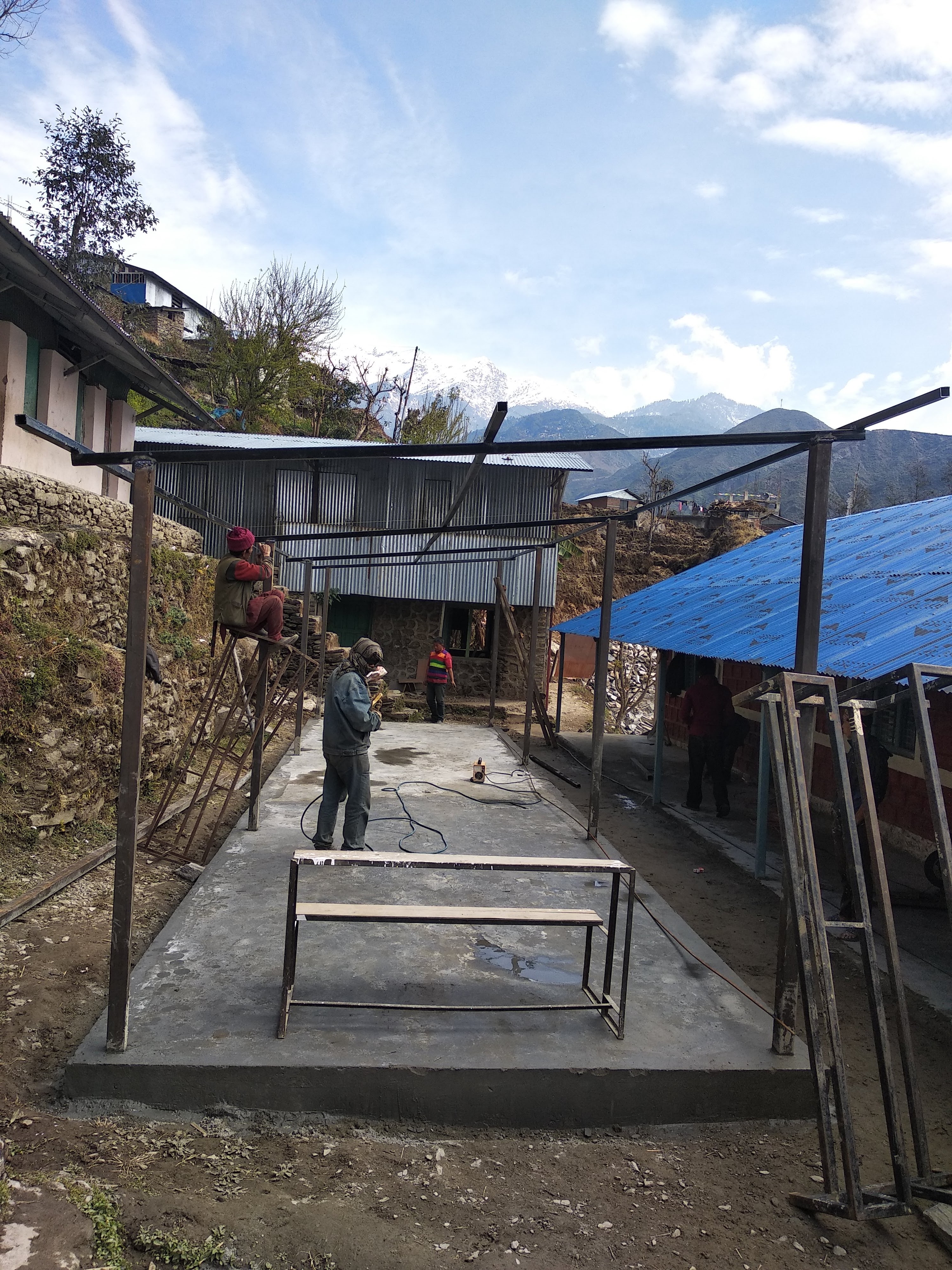 Covered learning area at the next stage of construction in Rasuwa